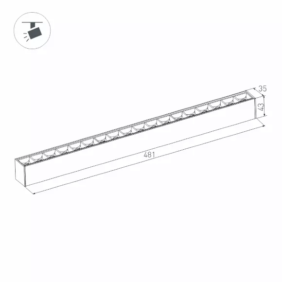 Трековый светодиодный светильник Arlight Mag-Laser-45-L480-27W Day4000 032649, вид сбоку Трековый светодиодный светильник Arlight Mag-Laser-45-L480-27W Day4000 032649, вид сбоку