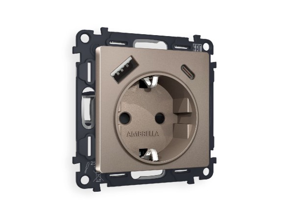 Комплект механизма розетки 2USB A+C 20W (быстрая зарядка) с/з Ambrella Volt Alfa MA640010