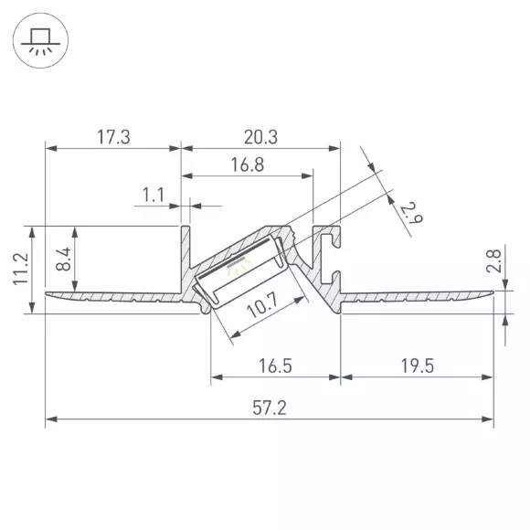 Схема размеров профиль Arlight PDS-BEVEL-F-HIDE-2000 (Алюминий) 063420 Схема размеров профиль Arlight PDS-BEVEL-F-HIDE-2000 (Алюминий) 063420