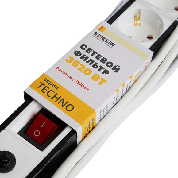 Сетевой фильтр 6-местный с/з Stekker Techno HM22-61-03 50151