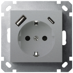 Розетка SHUKO Jasmart с USB тип A + C1 с защитными шторками (2P+T) 25W 16A 250V G5501USB-25S