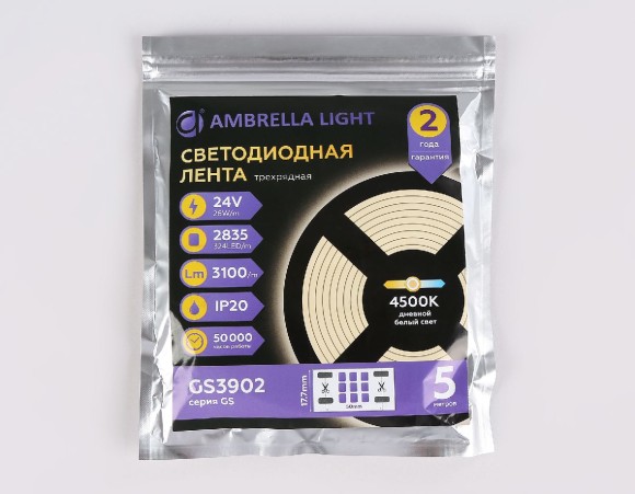 Светодиодная лента трехрядная Ambrella Light LED Strip 24В 2835 26Вт/м 4500K 5м IP20 GS3902