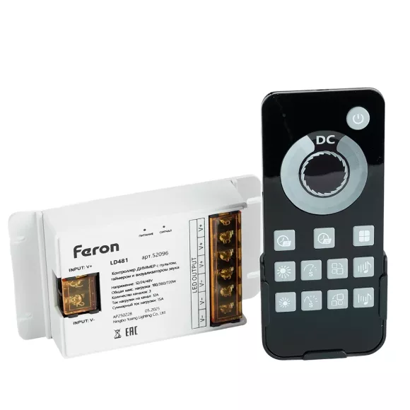 Контроллер диммер с пультом, таймером и визуализатором звука Feron LD481 12-24-48V 52096 Контроллер диммер с пультом, таймером и визуализатором звука Feron LD481 12-24-48V 52096