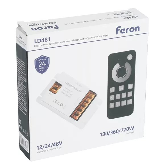 Контроллер диммер с пультом, таймером и визуализатором звука Feron LD481 12-24-48V 52096 Контроллер диммер с пультом, таймером и визуализатором звука Feron LD481 12-24-48V 52096