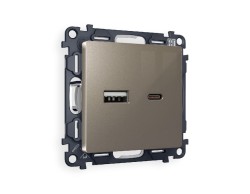 Комплект механизма розетки 2USB A+C 20W (быстрая зарядка) Ambrella Volt Alfa MA641010