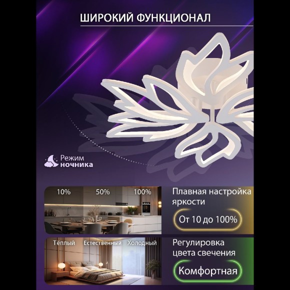 Потолочная люстра с пультом управления Natali Kovaltseva Rif LED LAMPS 81118/5C