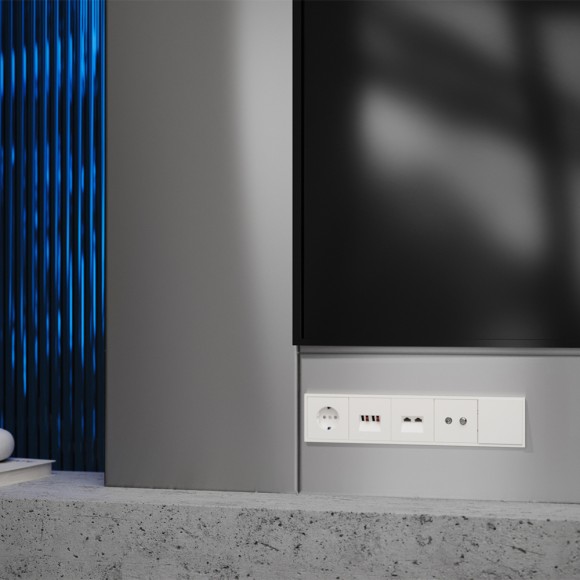 Накладка для розетки компьютерной двойной RJ45+RJ45 кат.6 Voltum S70 (хлопок) VLS001413