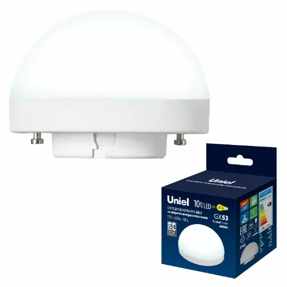 Лампа светодиодная Uniel LED-GX53-10W/4000K/GX53/FR/SPHERE PLZ02WH UL-00011788, Нейтральный белый Лампа светодиодная Uniel LED-GX53-10W/4000K/GX53/FR/SPHERE PLZ02WH UL-00011788, Нейтральный белый