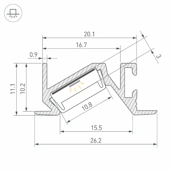 Схема размеров профиль Arlight PDS-BEVEL-F-2000 ANOD (Алюминий) 063456 Схема размеров профиль Arlight PDS-BEVEL-F-2000 ANOD (Алюминий) 063456