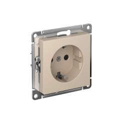 Розетка с заземлением со шторками, 16А, мех., быстрозажим. клем. Systeme Electric AtlasDesign Песочный ATN001245S