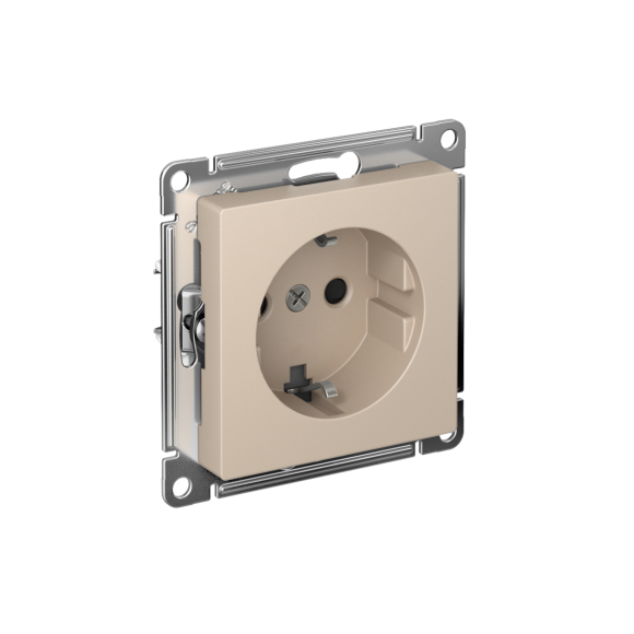 Розетка с заземлением со шторками, 16А, мех., быстрозажим. клем. Systeme Electric AtlasDesign Песочный ATN001245S