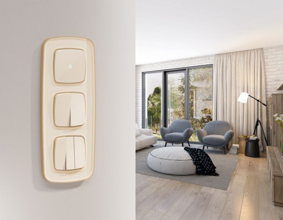 Комплект механизма 2-клавишного перекрестного выключателя Ambrella Volt 10A-250V OMEGA MO303030 Бежевый глянец QUANT (OP3030, VM125)