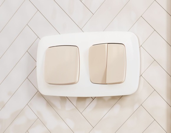 Комплект механизма 2-клавишного перекрестного выключателя Ambrella Volt 10A-250V OMEGA MO303030 Бежевый глянец QUANT (OP3030, VM125)