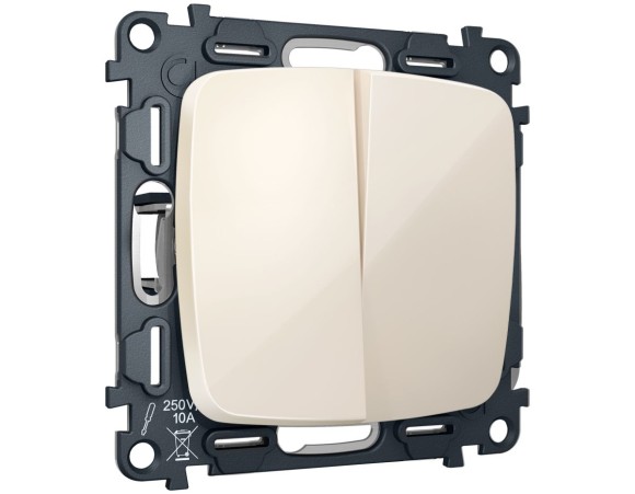 Комплект механизма 2-клавишного перекрестного выключателя Ambrella Volt 10A-250V OMEGA MO303030 Бежевый глянец QUANT (OP3030, VM125)