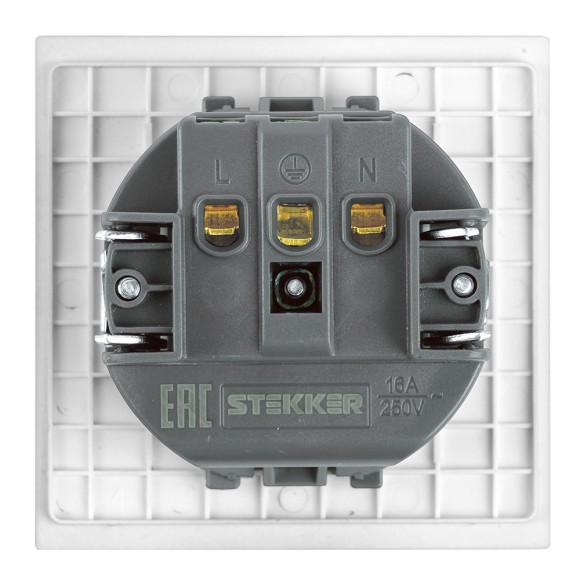 Розетка 1-местная с защитной шторкой с/з (механизм) Stekker Мия 250В 16А RST16-3110-01 белая магнолия 50440