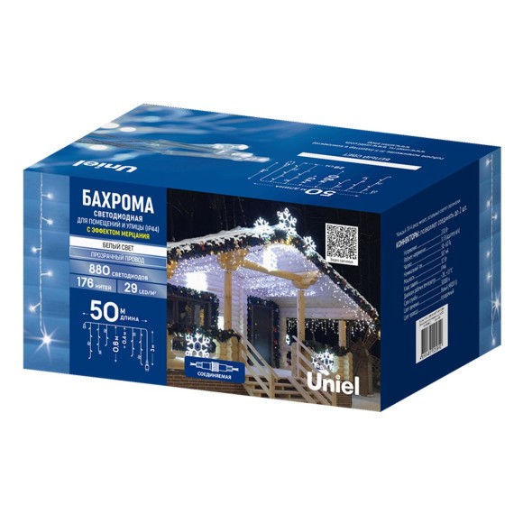 Гирлянда бахрома с эффектом мерцания Uniel ULD-B50006-880/TTK WHITE IP44 UL-00013126