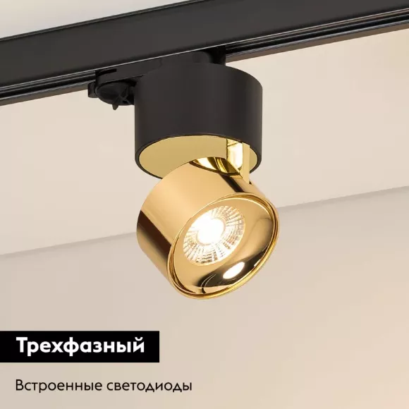 Трековый трехфазный светильник Arlight SP-PLURIO-TRACK-4TR-R77-9W Warm3000 038121, Черный, Латунь, Теплый белый Трековый трехфазный светильник Arlight SP-PLURIO-TRACK-4TR-R77-9W Warm3000 038121, Черный, Латунь, Теплый белый