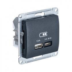USB Розетка A + тип-C 45W высокоскор.заряд. QC, PD, мех. Systeme Electric Glossa Антрацит GSL000729