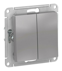 Выключатель 2-клавишный, IP44, сх.5, 10АХ, механизм Systeme Electric AtlasDesign Aqua Алюминий ATN440351