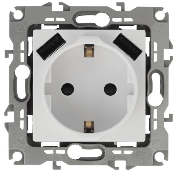 Розетка 2P+E со шторками и 2xUSB Эра 12-4109-01 Б0047840