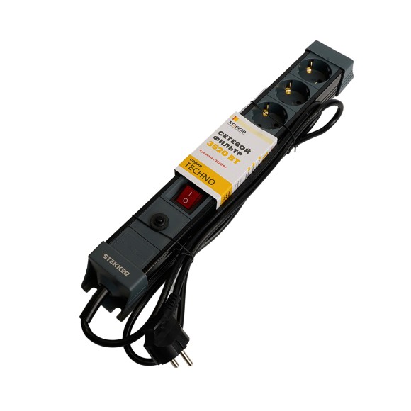 Сетевой фильтр 4-местный с/з Stekker Techno HM22-41-03 50157