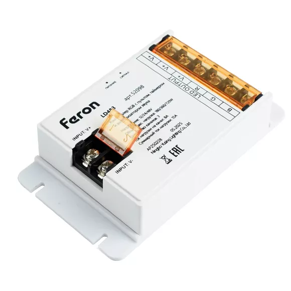 Контроллер RGB с пультом, таймером и визуализатором звука Feron LD483 12-24-48V 52098 Контроллер RGB с пультом, таймером и визуализатором звука Feron LD483 12-24-48V 52098