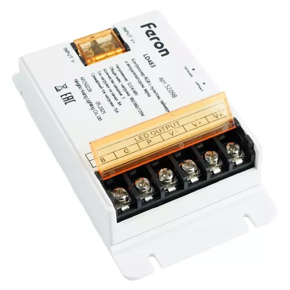 Контроллер RGB с пультом, таймером и визуализатором звука Feron LD483 12-24-48V 52098 Контроллер RGB с пультом, таймером и визуализатором звука Feron LD483 12-24-48V 52098