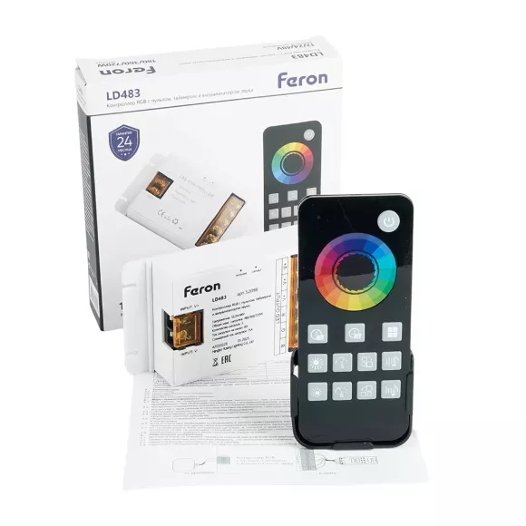 Контроллер RGB с пультом, таймером и визуализатором звука Feron LD483 12-24-48V 52098 Контроллер RGB с пультом, таймером и визуализатором звука Feron LD483 12-24-48V 52098