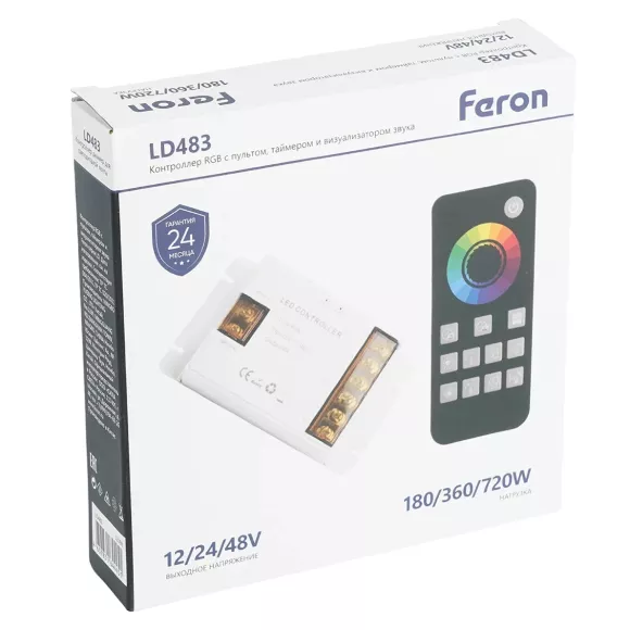 Контроллер RGB с пультом, таймером и визуализатором звука Feron LD483 12-24-48V 52098 Контроллер RGB с пультом, таймером и визуализатором звука Feron LD483 12-24-48V 52098
