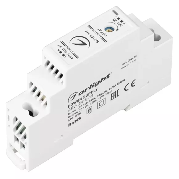 Блок питания Arlight ARV-DR15-12 (12V, 1.25A, 15W) 034670 Блок питания Arlight ARV-DR15-12 (12V, 1.25A, 15W) 034670