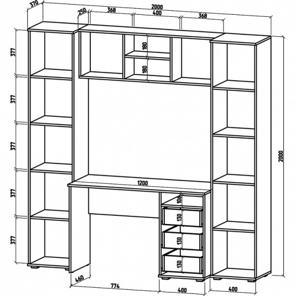 Стенка для детской Тунис-2 MAS_UGSHT-2-DSB
