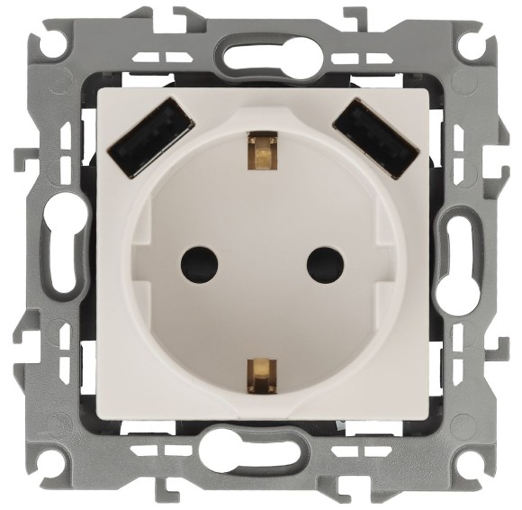 Розетка 2P+E со шторками и 2xUSB Эра 12-4109-02 Б0047841