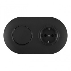 Выключатель круглый одноклавишный с розеткой с/з и шторками Arte Milano SET08-2-40-1-30-1 black