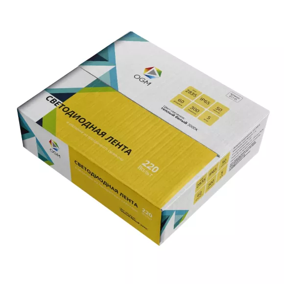 Светодиодная лента OGM Эконом 220В 2835 5Вт/м 3000К 50м IP65 O17-01 Светодиодная лента OGM Эконом 220В 2835 5Вт/м 3000К 50м IP65 O17-01