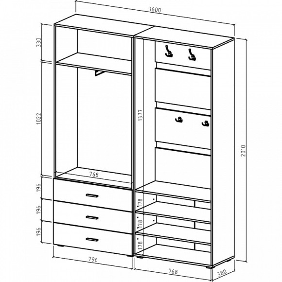 Стенка для прихожей Мартин-2 MAS_PRM-2-DAT