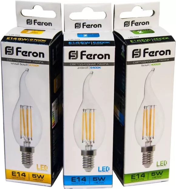 Лампа светодиодная филаментная Feron E14 5W 4000K Свеча на ветру Прозрачная LB-59 25576, светодиодный модуль