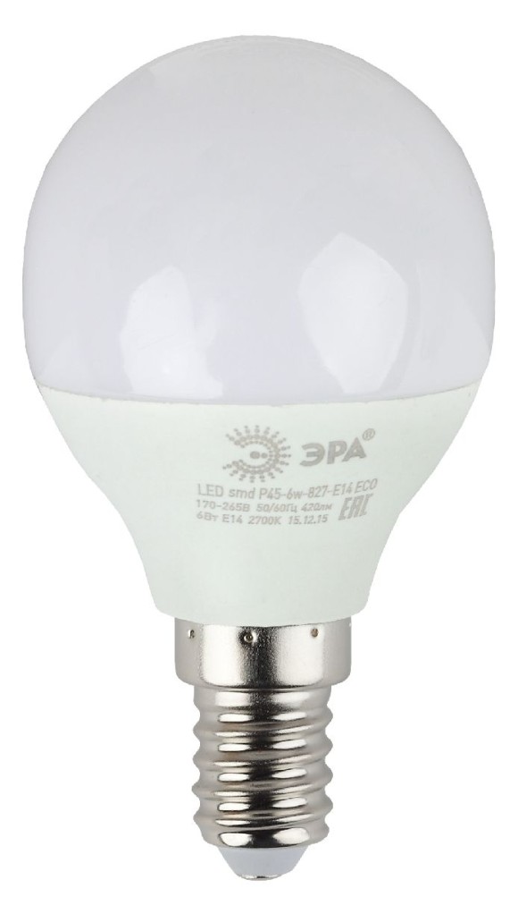 Лампа светодиодная Эра E14 6W 4000K ECO LED P45-6W-840-E14 Б0019077