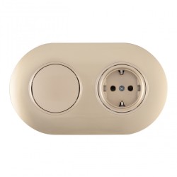 Выключатель круглый одноклавишный с розеткой с/з и шторками Arte Milano SET08-2-40-1-30-1 shampan