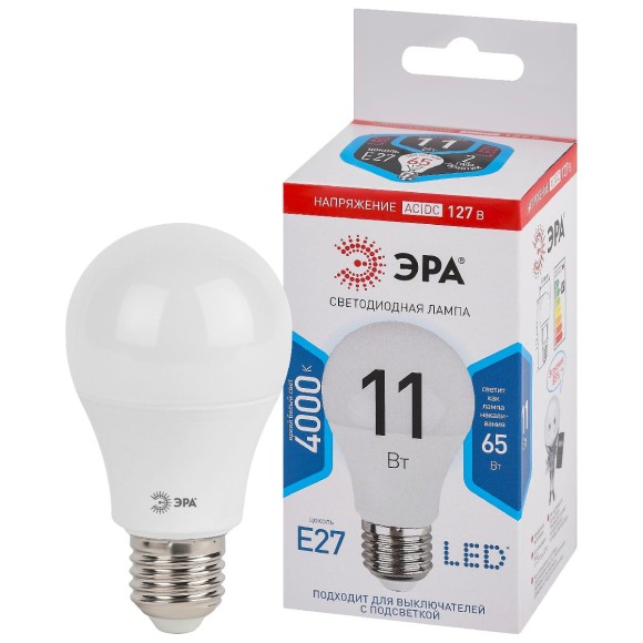 Лампа светодиодная Эра E27 11W 4000K LED A60-11W-127V-840-E27 Б0049100