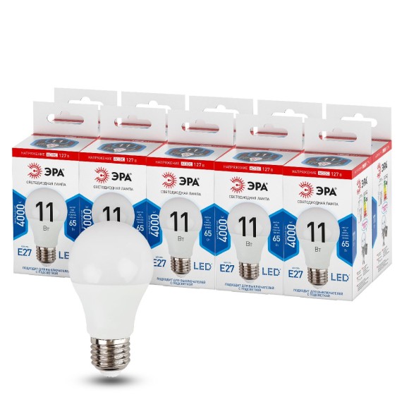 Лампа светодиодная Эра E27 11W 4000K LED A60-11W-127V-840-E27 Б0049100