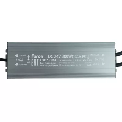 Трансформатор электронный для светодиодной ленты Feron LB007 300W 24V IP67 (драйвер) 53084