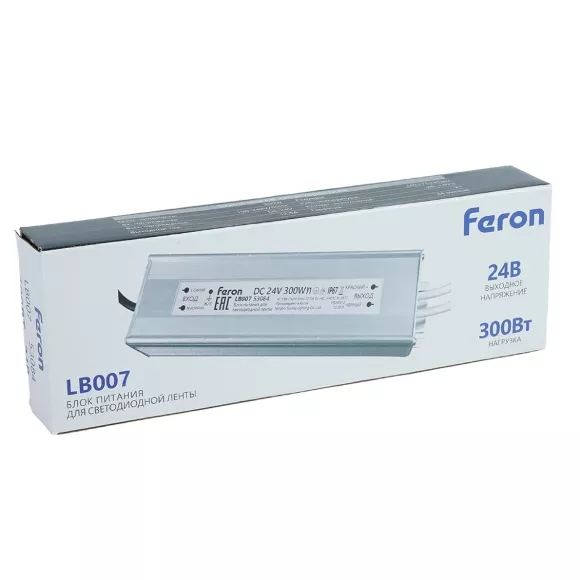Трансформатор электронный для светодиодной ленты Feron LB007 300W 24V IP67 (драйвер) 53084 Трансформатор электронный для светодиодной ленты Feron LB007 300W 24V IP67 (драйвер) 53084