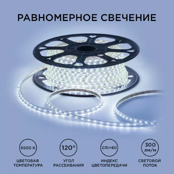 Светодиодная лента OGM Эконом 220В 2835 5Вт/м 6500К 50м IP65 O17-03 Светодиодная лента OGM Эконом 220В 2835 5Вт/м 6500К 50м IP65 O17-03