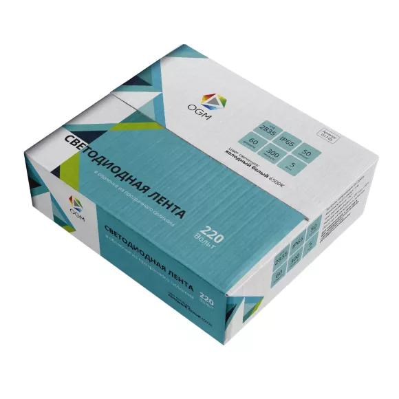 Светодиодная лента OGM Эконом 220В 2835 5Вт/м 6500К 50м IP65 O17-03 Светодиодная лента OGM Эконом 220В 2835 5Вт/м 6500К 50м IP65 O17-03