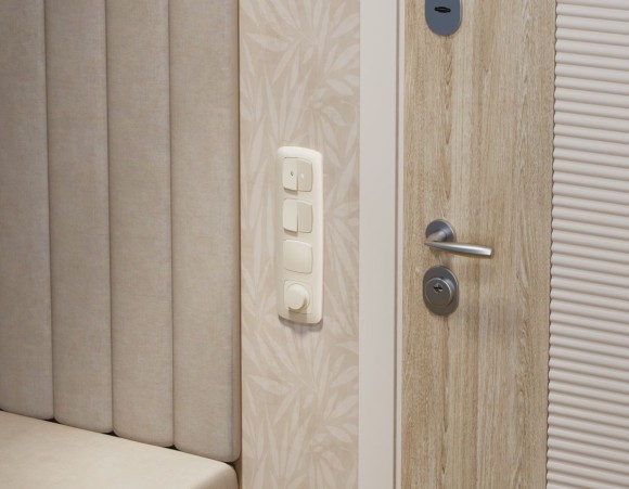 Комплект механизма 2-клавишного перекрестного выключателя Ambrella Volt 10A-250V OMEGA MO323030 Бежевый матовый QUANT (OP3230, VM125)