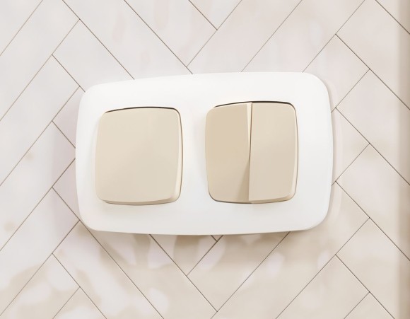 Комплект механизма 2-клавишного перекрестного выключателя Ambrella Volt 10A-250V OMEGA MO323030 Бежевый матовый QUANT (OP3230, VM125)