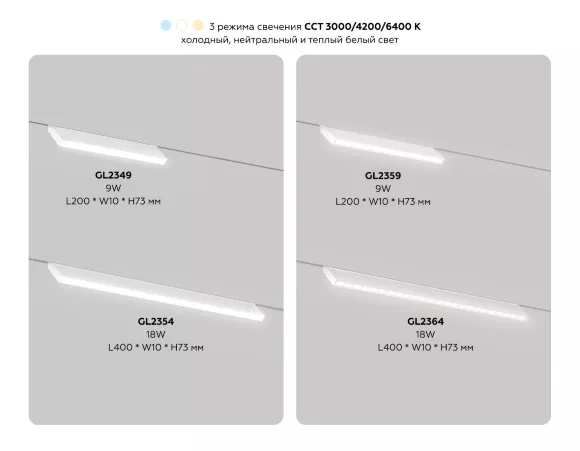 Трековый магнитный светильник с переключателем цв. темп. Ambrella Light GL2364, 3000-6000, От теплого до холодного, 90