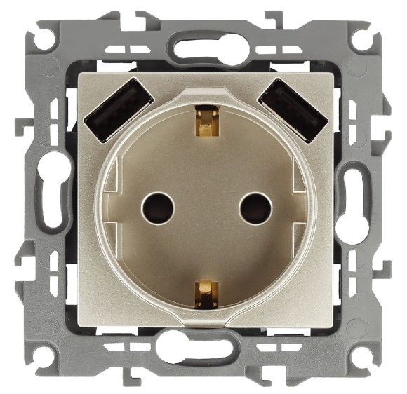 Розетка 2P+E со шторками и 2xUSB Эра 12-4109-04 Б0047843
