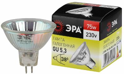 Лампа галогенная Эра GU5.3 75W 3000K GU5.3-JCDR (MR16) -75W-230V-CL C0027366
