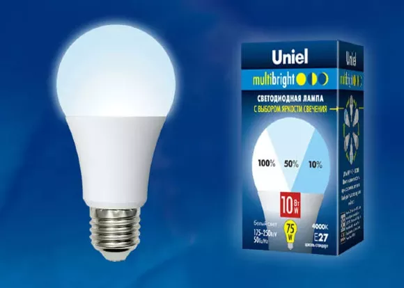 Лампа светодиодная (UL-00002372) Uniel E27 10W 4000K матовая LED-A60-10W/NW/E27/FR/MB PLM11WH, Нейтральный белый, Китай